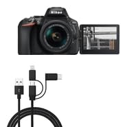 BoxWave Cable Compatible with Nikon D5600 - AllCharge 3-in-1 Cable - Jet Black