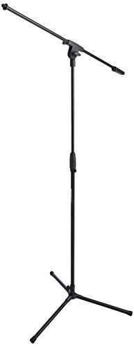 Amazon Basics Sturdy Portable Microphone Boom Arm Stand, Height Adjustable with Cable Management, Foldable Tripod Base, Up to 85.75", Black