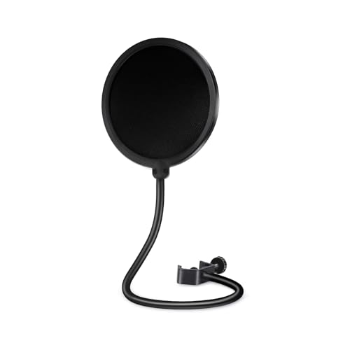 SUUNTOK Microphone Pop Filter for Blue Yeti and Other Mics, Dual Layered Wind Screen with Enhanced Flexible 360° Gooseneck Clip Stabilizing Arm for Vocal Recording, Live Broadcasting, Gaming - size: 6.9in Wide
