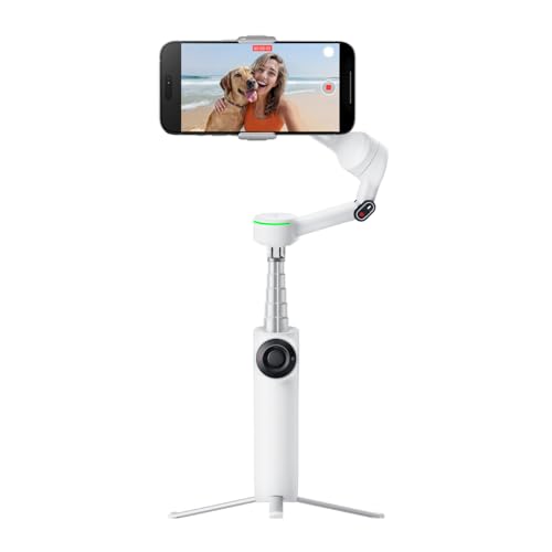 Insta360 Flow 2 Pro White - Foldable AI Phone Gimbal, Track in 200+ Apps with Apple DockKit, Multi-Person Tracking, 360º Pan Tracking, Built-in Tripod/Selfie Stick, iPhone/Android Portable Stabilizer - color: Summit White