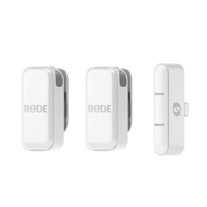 RØDE Wireless Micro - Wireless Microphone for Lightning iPhone (X Through 14) - Two Mics with Charge Case for Smartphone Content Creation, White - NOT for iPhone 15/16 or USB-C | Lightning Receiver for Iphone, 2 Clip-on Transmitters, Up to 21 Hr Battery,