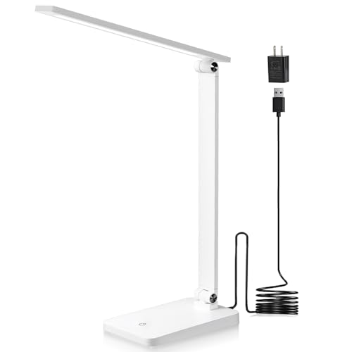 LED Desk Lamp for Home Office, 3 Levels Dimmable Desk Light with USB Charging Port, Reading Lamp for Table Study Work Office Nail Craft Puzzle, White, 5000K - color: White