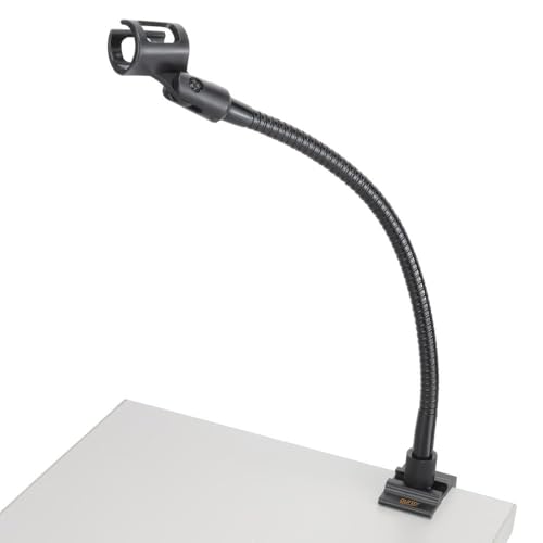 Microphone Arm Stand Long 12'' Sturdy Gooseneck Mic Stand Adjustable Microphone Arm Stand with Clamp - Mic Holder Flexible Mike Stand Podium Compact Mic Arm for Desk Traveling (Black) by Auray - size: 12" Gooseneck