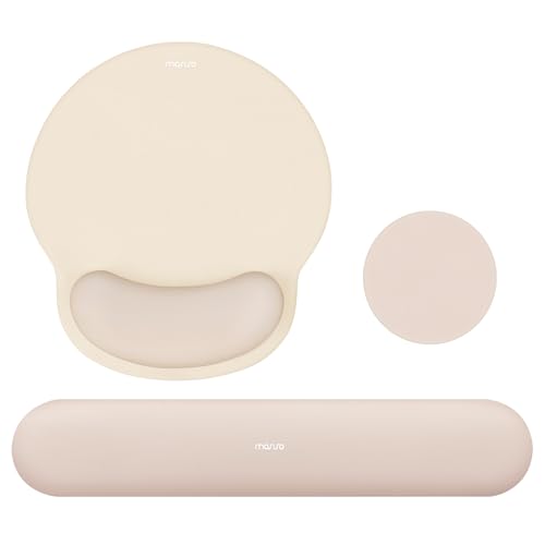 MOSISO Wrist Rest Support for Mouse Pad&Keyboard Set, Circle Curved Ergonomic Mousepad&Coaster Non-Slip Base Home/Office Pain Relief&Easy Typing Pad with Soft Cloth&Silicone Lining, Apricot - color: Apricot
