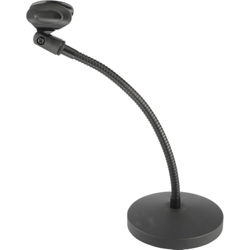 Desktop Gooseneck Microphone Stand with 12″ Flexible Arm, Heavy Die‑Cast Weighted Base, Mic Clip & 3/8″–5/8″ Adapter – Ideal for Podcasting, Streaming & Broadcast - size: 12 inch
