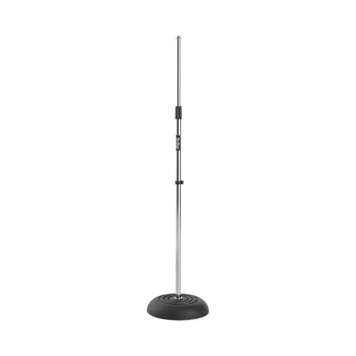 On-Stage MS7201C Round-Base Mic Stand (Supports Dynamic and Condenser Microphones, Height Adjustable 33"–60", Standard 5/8"-27 Threading, 7 lb, 10" Metal Base, Rubber Feet, Cable-Management Clip) - color: Chrome