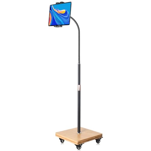 wishacc Tablet Floor Stand for Bed - Gooseneck Tablet Holder Mount with Adjustable Height and 4 Wheels, Compatible with iPad mini Air Pro 12.9/9.7, Galaxy Tab, Kindle, Cell Phones (4.7"-13") - size: 11.6 x 11.6 inches