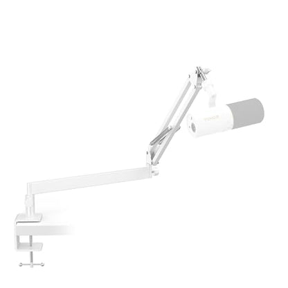 Tonor Mic Arm Desk Mount, Low Profile Boom Arm for Microphone, Adjustable Mic Stand with Desk Mount Clamp, 3/8’’ and 5/8’’ Screwadapter for Most Micr, 38 cm +35 cm(15''+14''), White, T20LP - color: White, style: Visible Spring