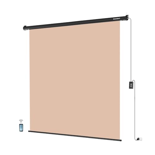 RAUBAY Motorized Pull Down Beige Screen - 78.7" x 86.6" Collapsible Wall-Mount Background for Professional Video Production, Chroma Key Backdrop for YouTube, TikTok, Streaming, Video Conferencing - color: Beige, size: Wider(78.7 x 86.6in)