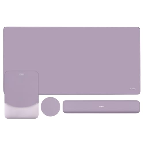 MOSISO Keyboard Mouse Pad Set, Large Gaming Mouse Pad&Rectangular Keyboard Wrist Rest&Mousepad with Wrist Rest&Coaster, Ergonomic Non-Slip&Easy Typing Pad with Curved Silicone Lining, Purple - color: Purple