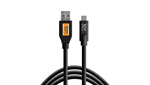 Tether Tools TetherPro USB 3.0 USB-C Cable | for Fast Transfer and Connection Between Camera and Computer | Non-Reflective Black | 15 Feet (4.6 m) - color: Black