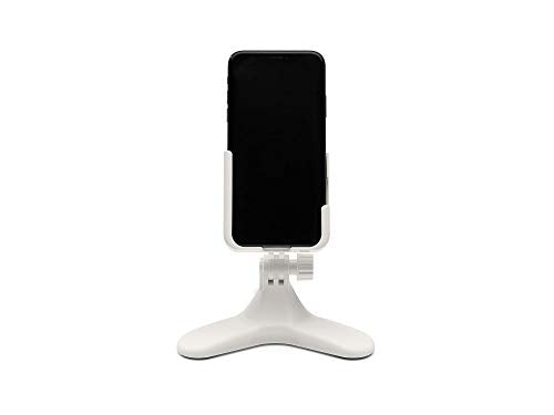WeatherTech DeskFone Two View in White - Adjustable, Universal Cell Phone Holder Mount Stand for Desk, Counter, Table - Tripod Design for iPhone & Smartphone Charging - Violet Metal Knobs - color: Violet Metal Knobs