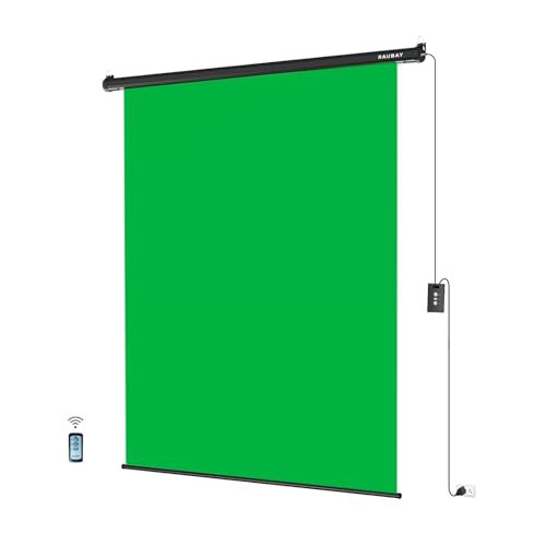 RAUBAY Motorized Pull Down Green Screen - 59.8" x 86.6" Collapsible Wall-Mount Background for Professional Video Production, Chroma Key Backdrop for YouTube, TikTok, Streaming, Video Conferencing - color: Green, size: Standard(59.8 x 86.6in)