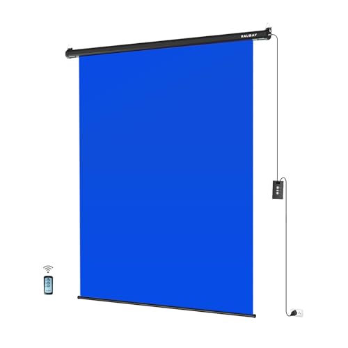 RAUBAY Motorized Pull Down Blue Screen - 59.8" x 86.6" Collapsible Wall-Mount Background for Professional Video Production, Chroma Key Backdrop for YouTube, TikTok, Streaming, Video Conferencing - color: Blue, size: Standard(59.8 x 86.6in)