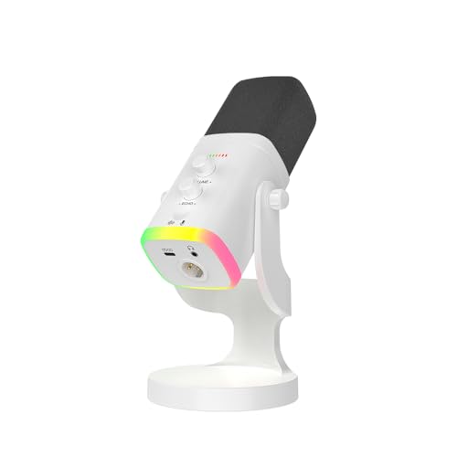 YU8-white Dynamic Microphone - USB/XLR RGB Mic with Echo Adjustment, Mute Key & Monitoring Jack, Desktop Microphone for PC Gaming, Streaming & Chat - color: YU8 desktop