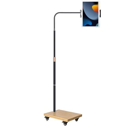 wishacc Tablet Floor Stand with Adjustable Gooseneck Mount, Swivels and Wheels for Bedside, Compatible with iPad, Galaxy Tab, Kindle and Phones - size: 15.4 x 11 inches