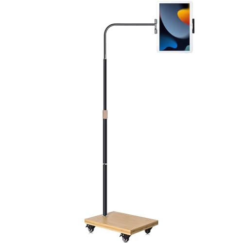 wishacc Tablet Floor Stand with Adjustable Gooseneck Mount, Swivels and Wheels for Bedside, Compatible with iPad, Galaxy Tab, Kindle and Phones - size: 15.4 x 11 inches