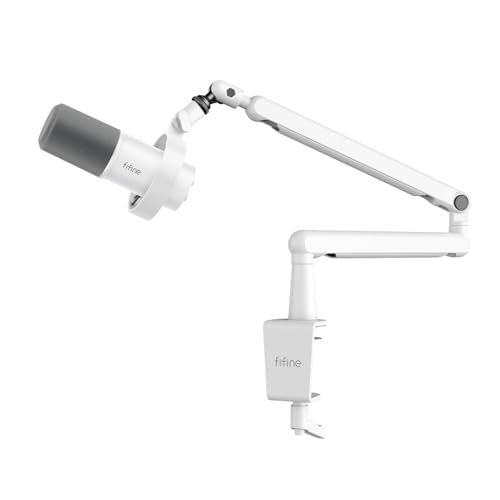 FIFINE Studio XLR Mic and Boom Arm Bundle, Dynamic Microphone with Mute Button, Gain Knob, Shock Mount for Recording, Low Profile Mic Stand with Cable Management for Podcast Gaming (K688W+BM88W)