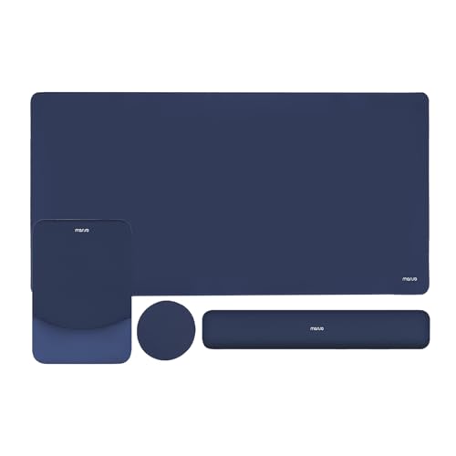 MOSISO Keyboard Mouse Pad Set, Large Gaming Mouse Pad&Rectangular Keyboard Wrist Rest&Mousepad with Wrist Rest&Coaster, Ergonomic Non-Slip&Easy Typing Pad with Curved Silicone Lining, Navy Blue - color: Navy Blue