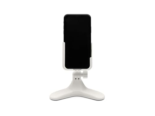 WeatherTech DeskFone Two View in White - Adjustable, Universal Cell Phone Holder Mount Stand for Desk, Counter, Table - Tripod Design for iPhone & Smartphone Charging - White Plastic Knobs - color: White Plastic Knobs
