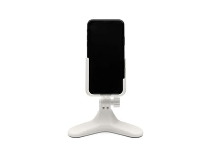 WeatherTech DeskFone Two View in White - Adjustable, Universal Cell Phone Holder Mount Stand for Desk, Counter, Table - Tripod Design for iPhone & Smartphone Charging - White Plastic Knobs - color: White Plastic Knobs