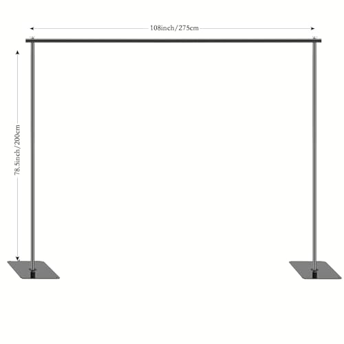 Backdrop Stand, 6.5ft Height 9ft Width Adjustable Photography Background Support Poles with Heavy Duty Flat Base, Photo Metal Steel Pipe and Drape Frame Kit for Parties Birthday Wedding