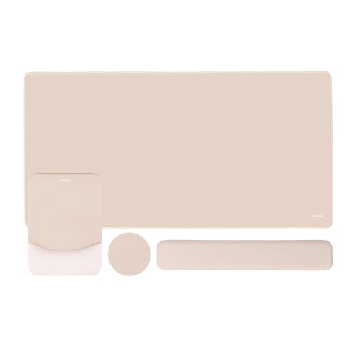 MOSISO Keyboard Mouse Pad Set, Large Gaming Mouse Pad&Rectangular Keyboard Wrist Rest&Mousepad with Wrist Rest&Coaster, Ergonomic Non-Slip&Easy Typing Pad with Curved Silicone Lining, Apricot - color: Apricot