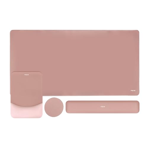 MOSISO Keyboard Mouse Pad Set, Large Gaming Mouse Pad&Rectangular Keyboard Wrist Rest&Mousepad with Wrist Rest&Coaster, Ergonomic Non-Slip&Easy Typing Pad with Curved Silicone Lining, Salmon Pink - color: Salmon Pink