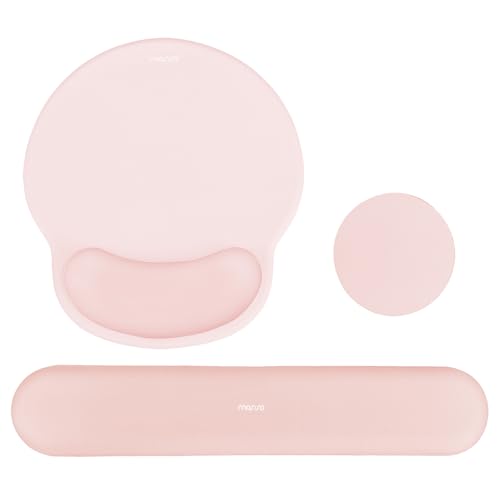 MOSISO Wrist Rest Support for Mouse Pad&Keyboard Set, Circle Curved Ergonomic Mousepad&Coaster Non-Slip Base Home/Office Pain Relief&Easy Typing Pad with Soft Cloth&Silicone Lining, Chalk Pink - color: Chalk Pink