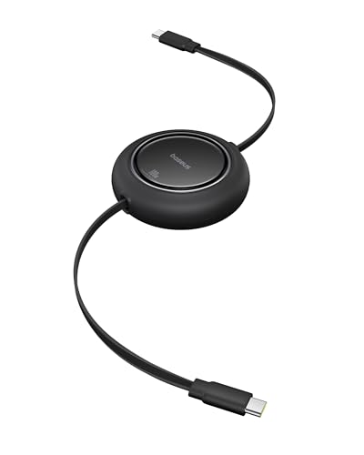 Baseus USB C to USB C Cable, 100W 6.6ft Retractable USB C Fast Charging Cable, 7-Stage Length Preset Retractable Charger Cord for iPhone 16 15 Pro Plus Pro Max, MacBook, iPad Pro, Samsung S24/S23 - color: Black, size: 6.6ft