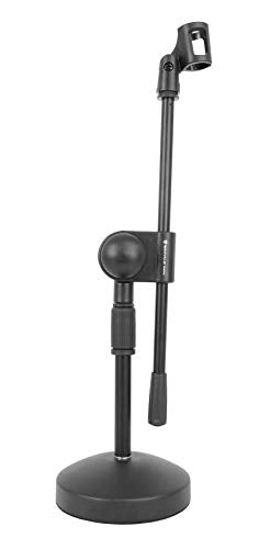 Rockville RDMS70 Desktop Mic Stand with Boom, Steel Base, Adjustable Height | Weighted Round Base, Low Profile, Powder Coated, 3/8 Thread, Anti-Slip Rubber Pad, 13.8in Boom Arm, Scratch-Resistant