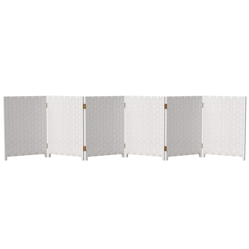 Red Lantern 2 ft. Short Woven Fiber Folding Screen - 6 Panel - White - color: White, size: 6 Panel