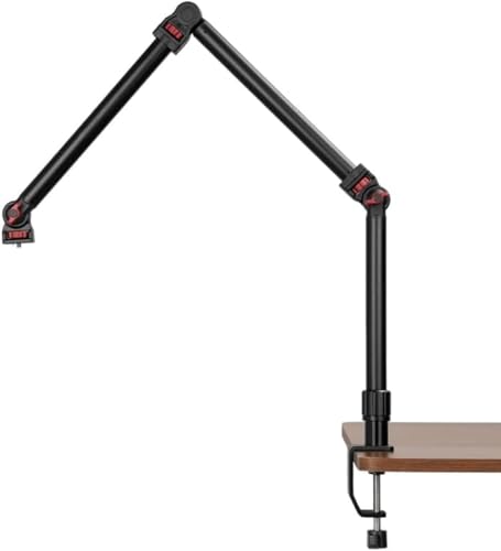 REFLEX CAMERA 37" Overhead 3-Section Flex Cantilever Articulating Boom Arm with Desk/Tube C Clamp and Universal Phone Mount 1/4" 3/8" & 5/8" Screw Mount for DSLR Camera, Microphone, Light & Webcam
