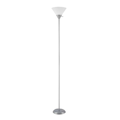 Globe Electric 677150 Elliott 72" Floor Lamp, Silver, White Plastic Shade, On/Off Rotary Switch on Shade, Standing, Living Room Decor, Bedroom, Tall, Corner Light - color: Silver, Elliott, size: 1 Pack