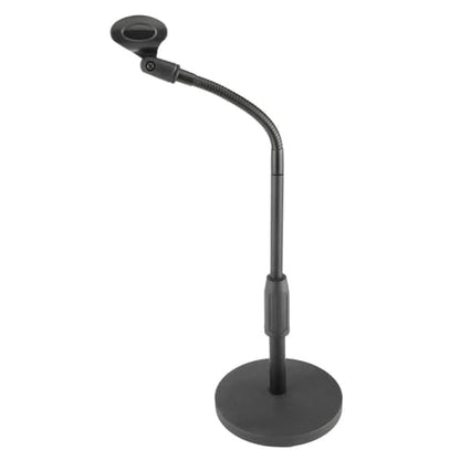 Telescoping Desktop Gooseneck Mic Stand, Adjustable 12–18″ Height with 6″ Flexible Arm, Heavy 3.9 lb Weighted Base, Mic Clip & Adapter – Ideal for Podcasting & Streaming - size: 12-18 inch