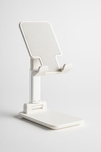 Cell Phone Stand for Desk, Adjustable iPhone Holder, Extendable Desktop Phone Stand, Portable Device Stand (White)