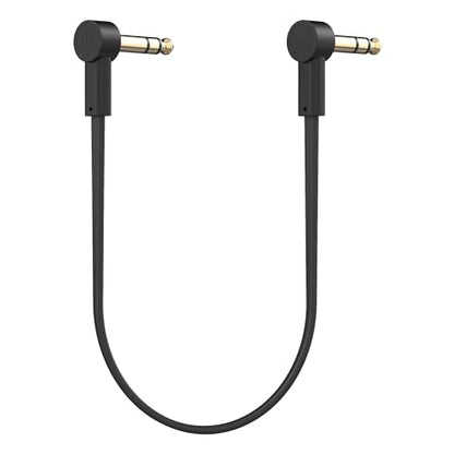 Rock Stock Stereo TRS Cable 1/4 Right Angle - 4" Ultra-Thin Flat TRS Patch Cable, Low Profile, Gold Plated, Braided Shielding, Maximize Pedalboard Space, Eliminate Noise, Connect Guitar Effects Pedals - size: 4 Inches