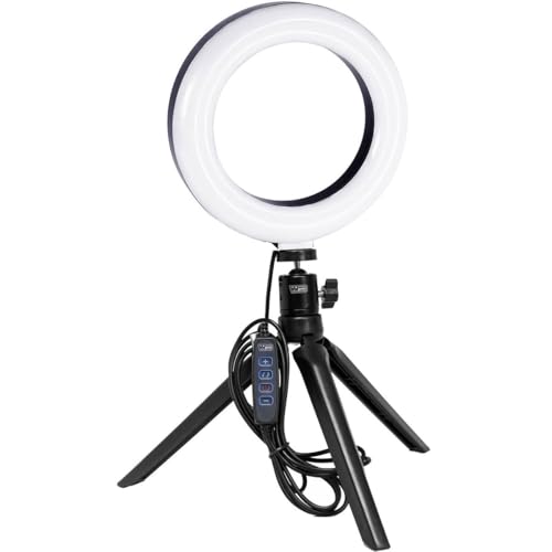 Vidpro RL-6 6" Inch LED Ring Light Kit with Mini Tripod and Ball Head. USB Powered for Portraits, Makeup, Modelling, Vloggers, Macro Photos and YouTube. Variable Color Temperature 2800K 4500K 6500K