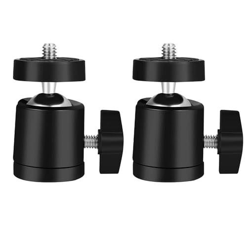 Mini Ball Head, 1/4" Swivel Mini Ball Head Screw Tripod Mount for LED Video Light, Microphone, Cameras, Camcorders, Smart Phone (2 Pack)
