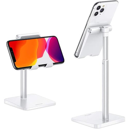OMOTON Cell Phone Stand, Adjustable Angle Height Desk Phone Dock Holder for iPhone Air 17 Pro Max/Plus/XS/XR, Samsung Galaxy S20 / S10 / S9 / S8 and Other Phones (3.5-7.0-Inch) - color: Silver