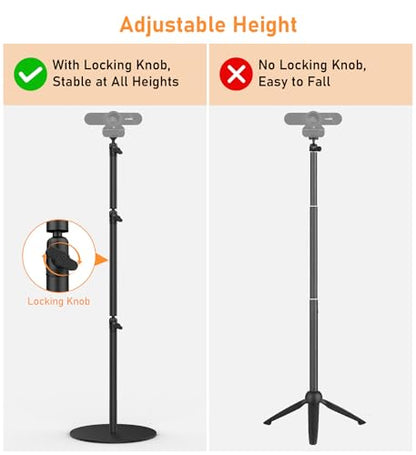Camera Round Base Mount Desk Stand, Flexible Aluminum Photography Floor-Standing Light Monopod Stand Phone Holder with 1/4" 3/8'' 5/8'' Screw for DSLR Camera, Light, Webcam, Live Streaming, Vlogging