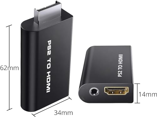 NEW PS2 to HDMI Converter Adapter, Video Converter with 3.5mm Audio Output for HDTV HDMI Monitor, with USB Power Cable, Only Compatible with PS2 console models (10000/ 30000/ 50000/ 70000 series)