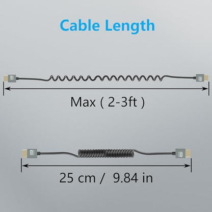 CERRXIAN 8K HDMI Coiled Cable, Ultra HD High Speed HDMI to HDMI Coiled Cable 2.1 Support 8K 4K 3D and Dynamic HDR Up to 48Gbps, Compatible with TV, PC,Camera Monitors Projector ect 3FT/0.9M