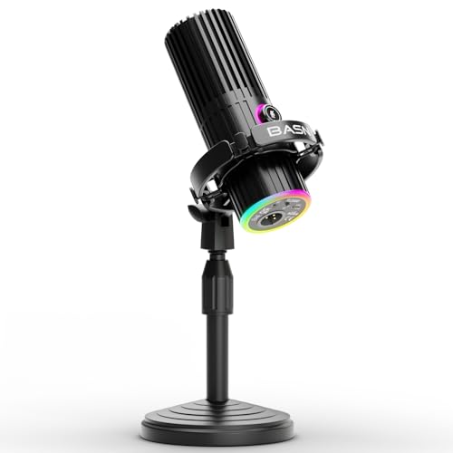 BASN USB/XLR Dynamic Microphone for Podcast, Live Streaming, Gaming Recording with RGB Mute Button, Headphone Monitoring and MIC Stand (SL2000) Black - color: Black