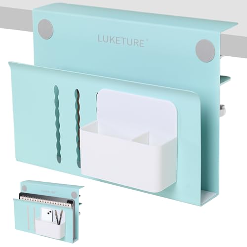 LUKETURE Desk Side Storage Laptop Holder No Drill Clamp On Organizer | Steel Side Desk Organizer, Clamp on Laptop Mount with Pen Holder, Hanging Storage for Home Office, Fits 0.3" to 2.8" - color: Blue, size: M(1 Tier)