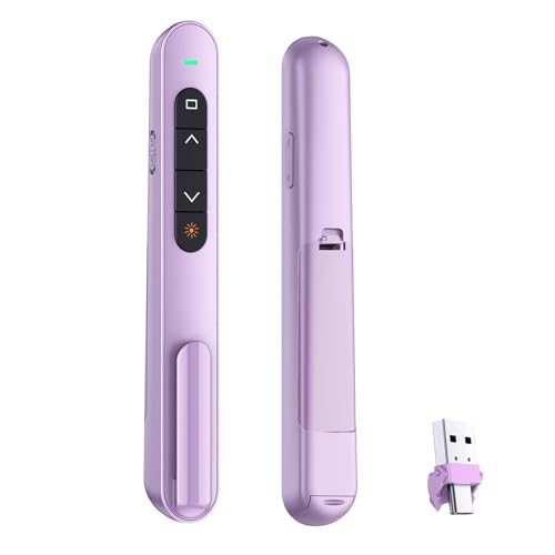QUI Presentation Clicker with Volume Control, 2.4GHz USB Wireless Presenter Remote, PowerPoint Clicker Slide Advancer Compatible with Mac, Windows, Google Slides, Keynote - color: Purple, size: L