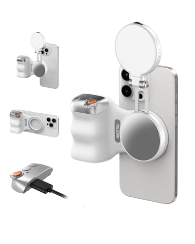 TELESIN Creator Kit - Fun Shot Magnetic Phone Camera Grip + C03 Magnetic Selfie Light (White)Bundle Kit Compatible with iPhone Magsafe & Android Selfies/Photography/TikTok/Zoom Calls/Video Conference - color: White Grip+C03 Light