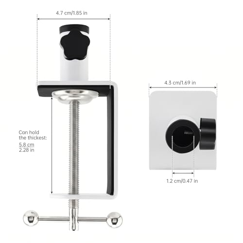Heavy Duty Metal Desk Clamp,Upgrad C-Clamp Mount for Mic Boom Arm Desk Lamp | 12mm mounting hole. Rubber-lined jaws prevent wear.Fits max 58mm Desk. Quick knob adjustment. For mic arms/phone stands/lamps - color: White
