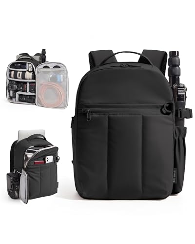 BAGSMART Puffy Camera Backpack, Camera Bags for Photographers, DSLR/SLR Mirrorless Photography Camera Case, Small Water-resistant Travel Backpack for Women with Laptop Compartment, Black - color: Black