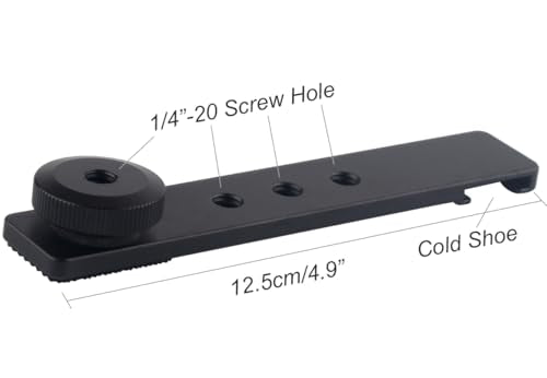 Aluminum Camera Cold Shoe Mount, Hot Shoe Extension Camera Flash Bracket for Light, Mic, with 1/4'' Tripod Screw-4.9" Long